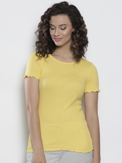 

DOROTHY PERKINS Women Yellow Solid Round Neck T-shirt