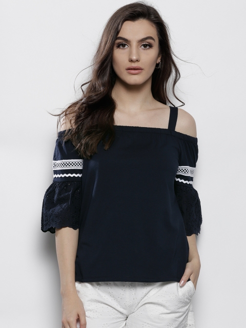 

DOROTHY PERKINS Women Navy Blue Solid Bardot Top