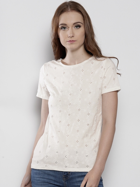 

DOROTHY PERKINS Women Off-White Schiffli Embroidered Top