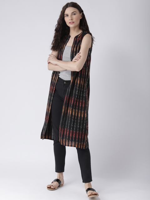 

pinwheel Black & Mustard Printed Open Front Shrug