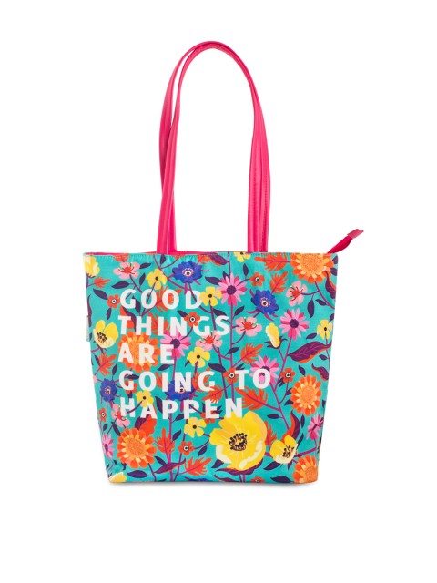 

Chumbak Turquoise Blue & Yellow Printed Tote Bag