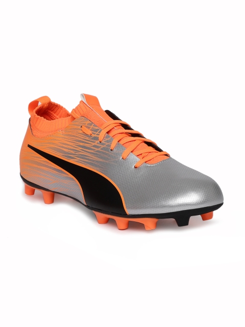 

Puma Men Silver-Toned & Orange evoKNIT FTB II FG Football Shoes