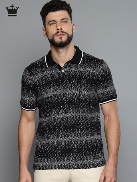 

Louis Philippe Men Black & White Printed Polo Collar T-shirt