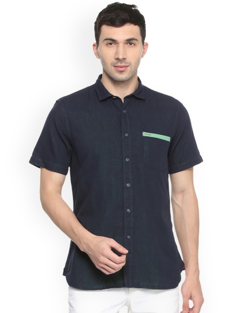 

Solly Jeans Co. Men Navy Blue Regular Fit Self Design Casual Shirt