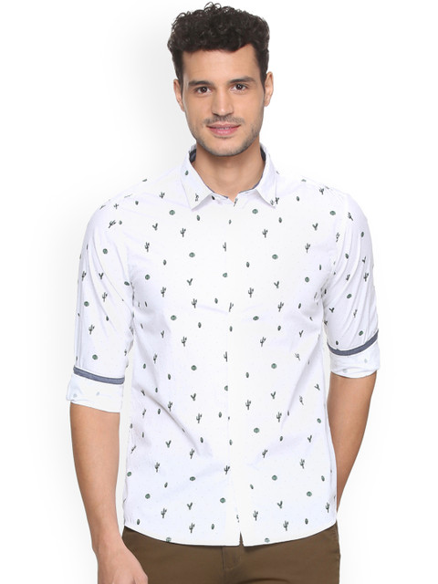 

People Men White Regular Fit Printed Casual Shirt