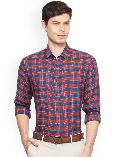 

Van Heusen Sport Men Blue & Red Linen Slim Fit Checked Semiformal Shirt