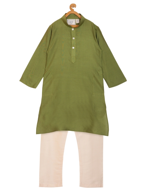 

KISAH Boys Green & Cream-Coloured Solid Kurta with Pyjamas