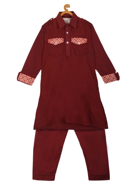 

KISAH Boys Maroon Printed Kurta with Pyjamas