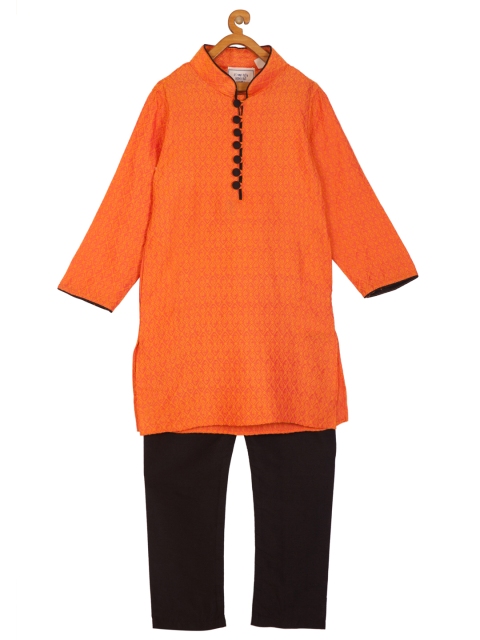 

KISAH Boys Orange & Black Self Design Kurta with Pyjamas