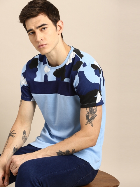 

ether Men Blue Camouflage Yoke Print T-shirt