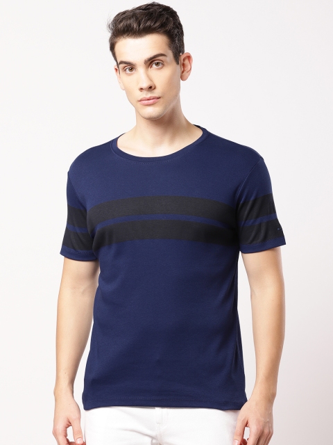 

ether Men Navy & Black Striped Round Neck T-shirt, Navy blue