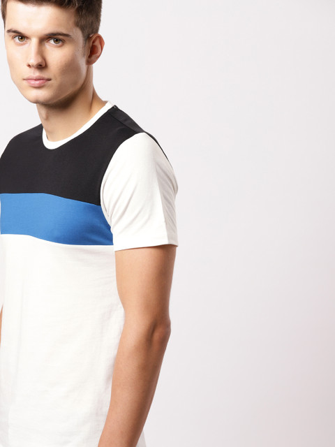 

ether Men White & Black Colourblocked Round Neck T-shirt