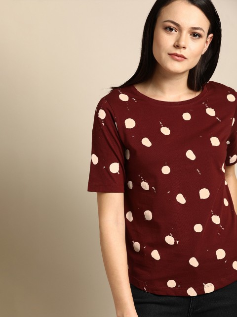 

ether Women Maroon Printed Round Neck T-shirt