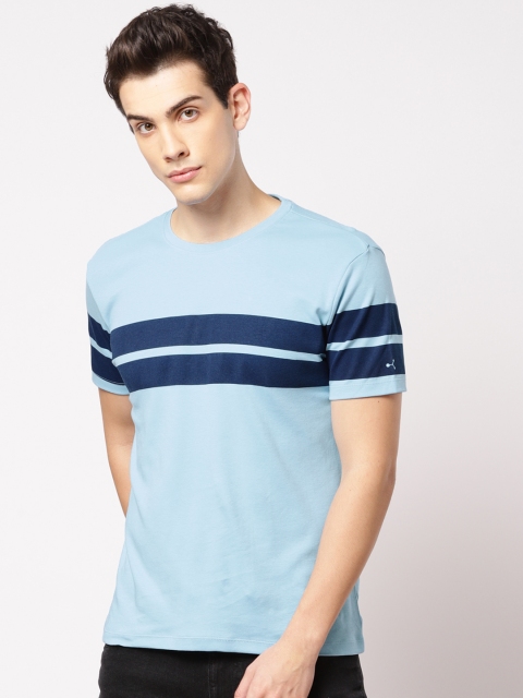 

ether Men Blue Striped Round Neck T-shirt