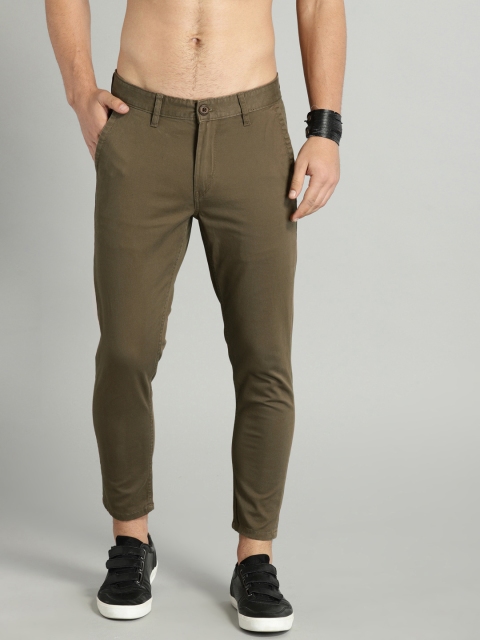 

Roadster Men Olive Green Regular Fit Solid Chinos