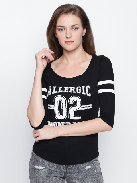 

The Dry State Women Black & White Printed Round Neck T-shirt