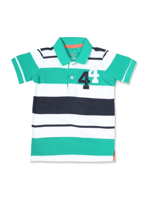 

Allen Solly Junior Boys Sea Green & White Striped Polo Collar T-shirt