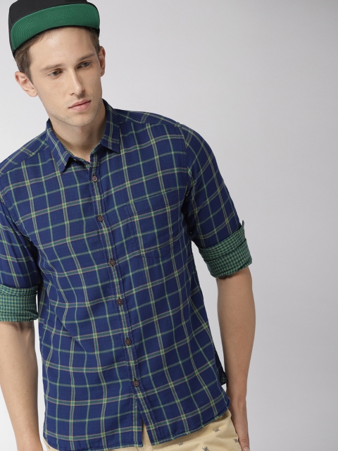 

Harvard Men Blue & Green Regular Fit Checked Casual Shirt