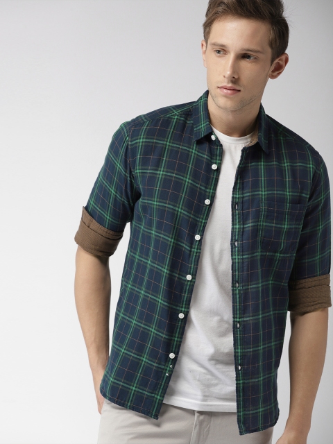 

Harvard Men Navy Blue & Green Regular Fit Checked Casual Shirt