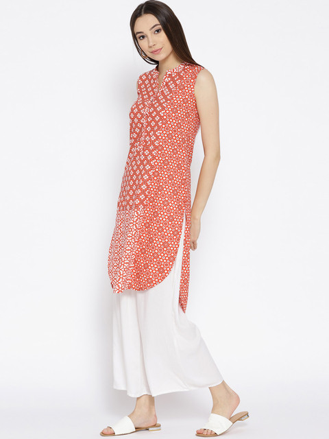 

Rangriti Women Red & White Printed Straight Kurta