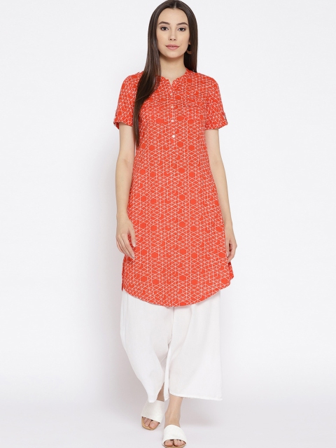

Rangriti Women Rust Printed Straight Kurta