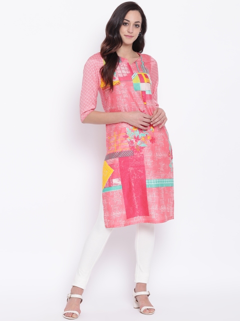 

Rangriti Women Coral Pink Printed Straight Kurta