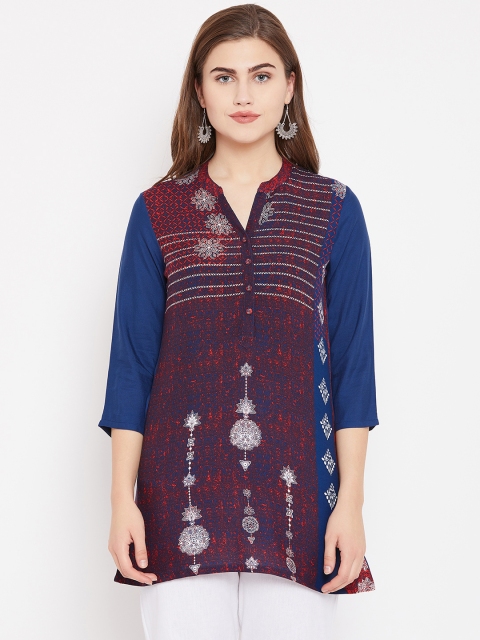 

Rangriti Women Navy & Red Printed Top, Navy blue