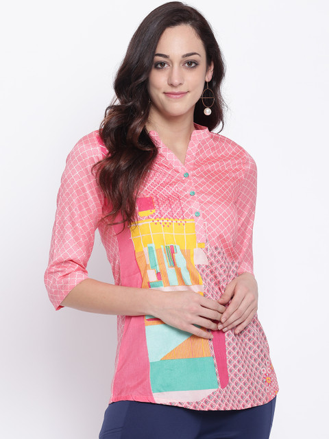 

Rangriti Women Coral Pink Printed Top