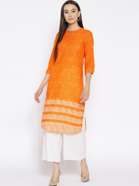 

Rangriti Women Orange Printed A-Line Kurta