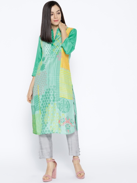 

Rangriti Women Green Printed Straight Kurta