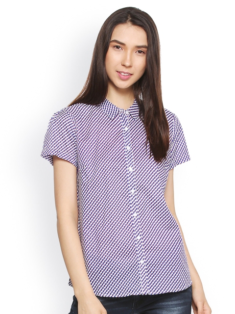 

Allen Solly Woman Blue & White Regular Fit Printed Casual Shirt