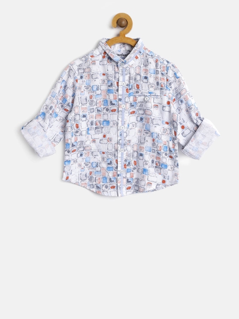 

Nauti Nati Boys White & Blue Regular Fit Printed Casual Shirt