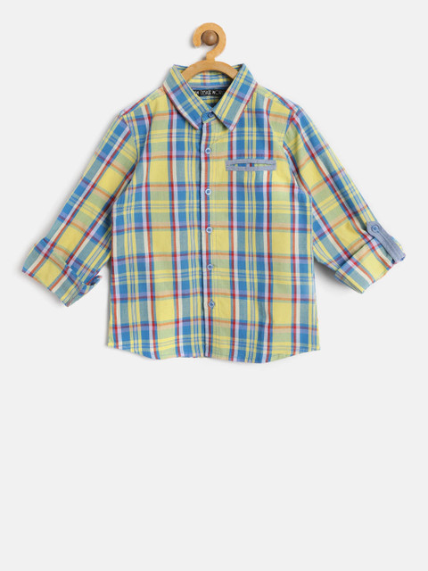 

Nauti Nati Boys Yellow & Blue Regular Fit Checked Casual Shirt