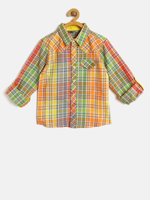 

Nauti Nati Boys Orange & Yellow Regular Fit Checked Casual Shirt
