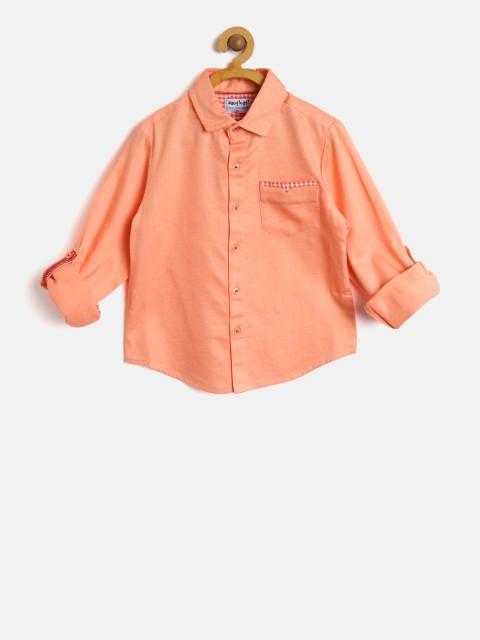 

Nauti Nati Boys Peach-Coloured Regular Fit Solid Casual Shirt