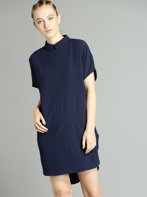 

Roadster Women Navy Blue Solid Shift Dress