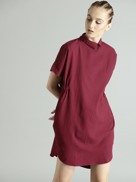 

Roadster Women Maroon Solid Shift Dress