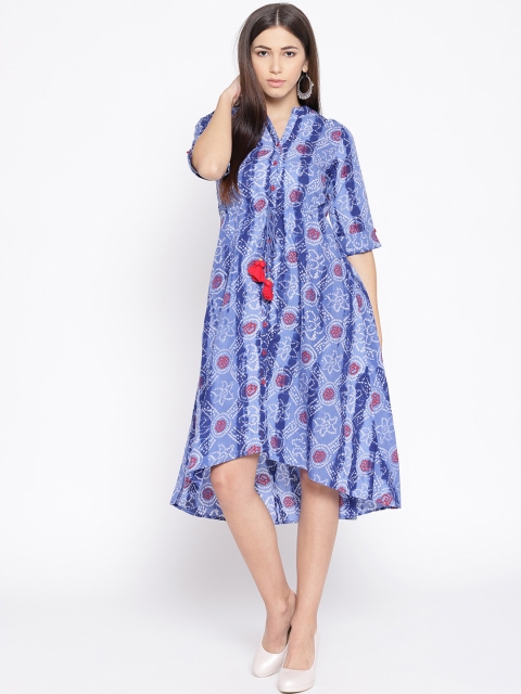 

Rangriti Women Blue & White Printed A-Line Dress