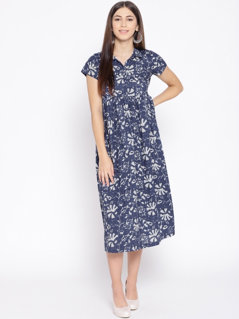

Rangriti Women Navy Blue & Off-White Printed A-Line Dress