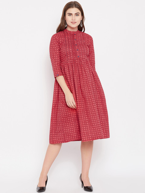 

Rangriti Women Red Printed Empire Dress