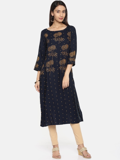 

Melange by Lifestyle Women Navy Blue Printed Straight Kurta