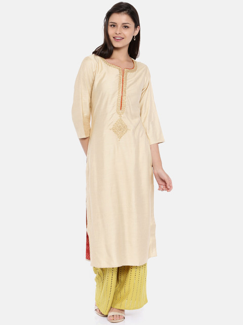

Melange by Lifestyle Women Beige Embroidered Straight Kurta