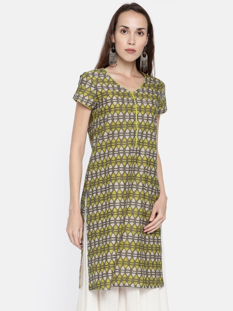 

Melange by Lifestyle Women Green & Beige Printed Kurta