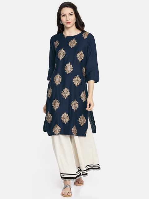 

Melange by Lifestyle Women Navy Blue Printed A-Line Kurta