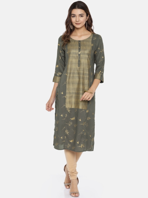 

Melange by Lifestyle Women Grey & Gold-Coloured Printed Straight Kurta