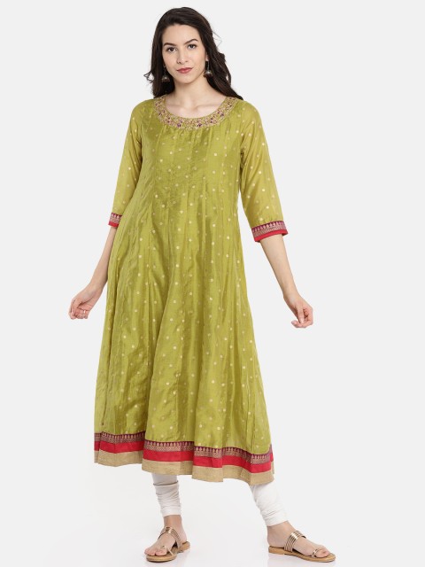 

Melange by Lifestyle Women Lime Green Printed Anarkali Kurta