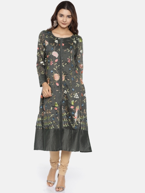

Melange by Lifestyle Women Grey Embroidered A-Line Kurta