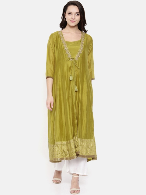 

Melange by Lifestyle Women Olive Green Printed A-Line Kurta