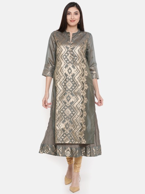 

Melange by Lifestyle Women Grey Woven Design A-Line Layered Kurta