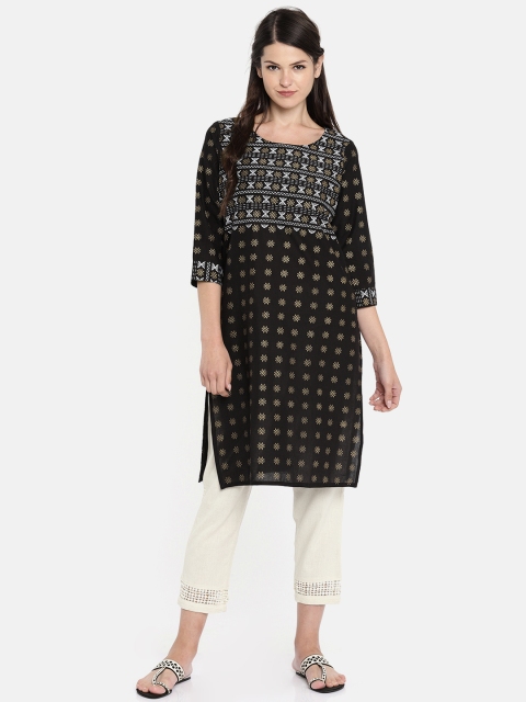 

Melange by Lifestyle Women Black Printed A-Line Kurta